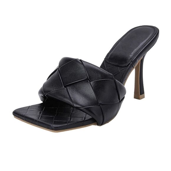 Square Open Toe Leather Mule Woven Slide Stiletto SlipOn Quilted Backless Sandal - Picture 12 of 14